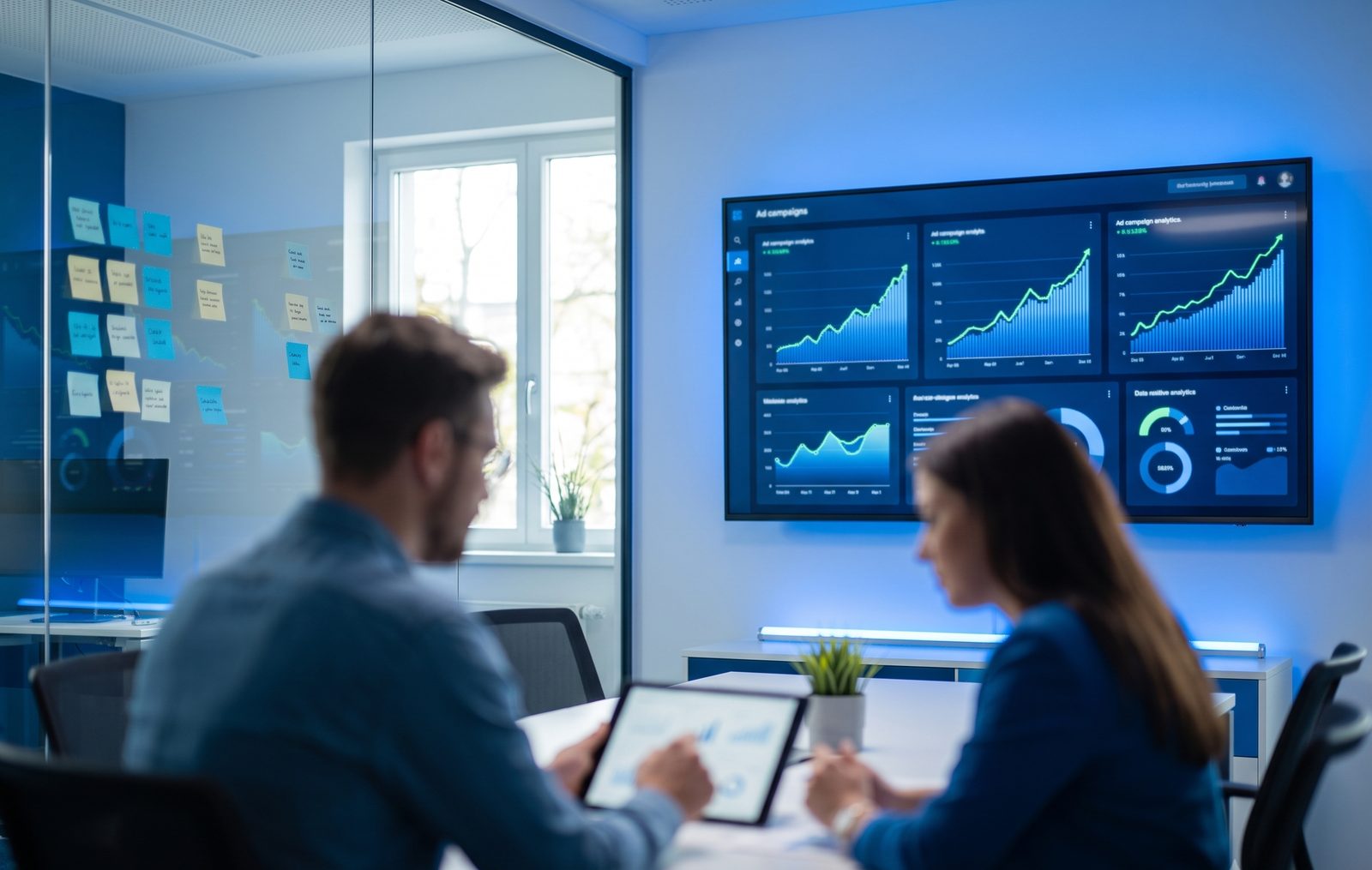 Paid advertising campaign analytics on screen