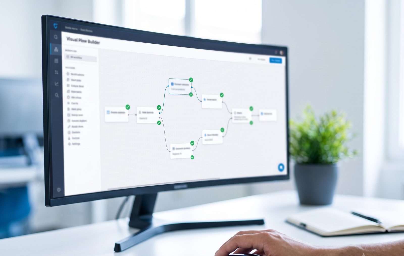 Automation workflow chatbot interface glowing on a monitor