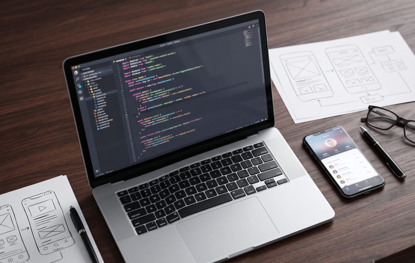 Developer building a custom web application on a laptop