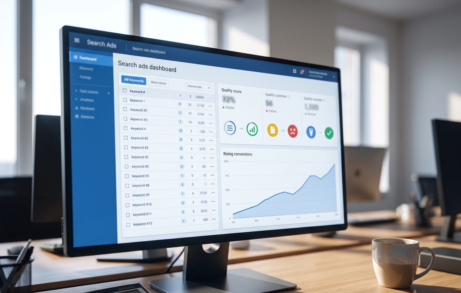 Google Ads campaign performance dashboard on a screen
