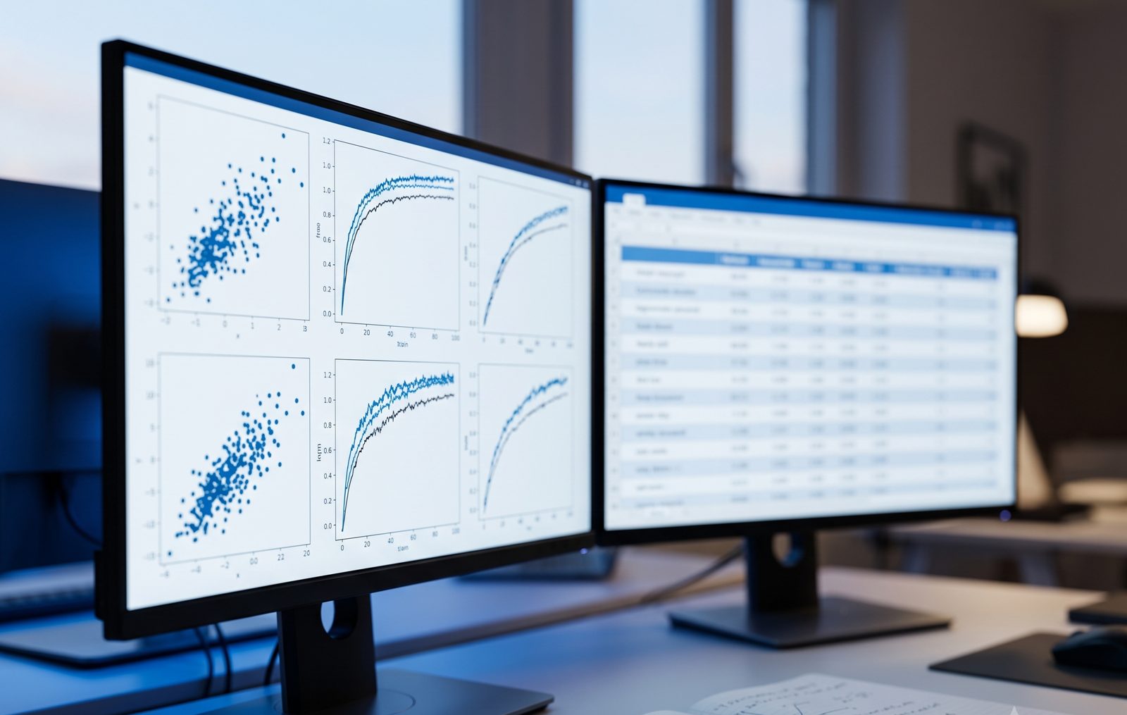 Machine learning data dashboard with charts and predictions