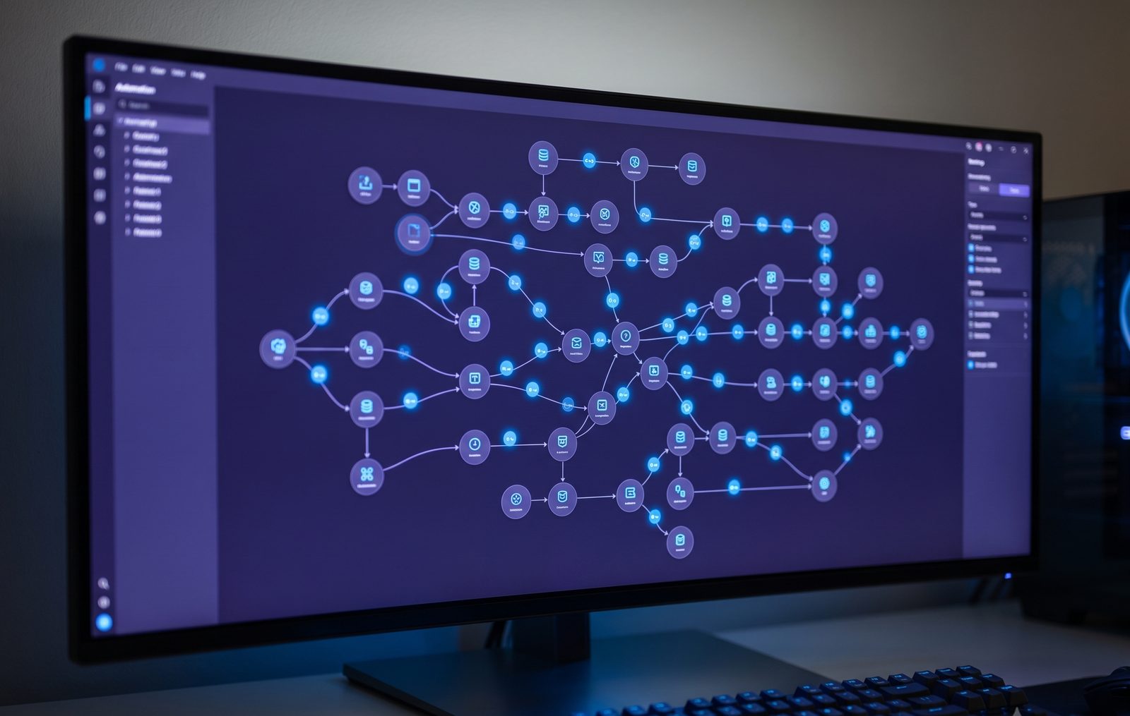 Make.com automation scenario builder on a laptop screen