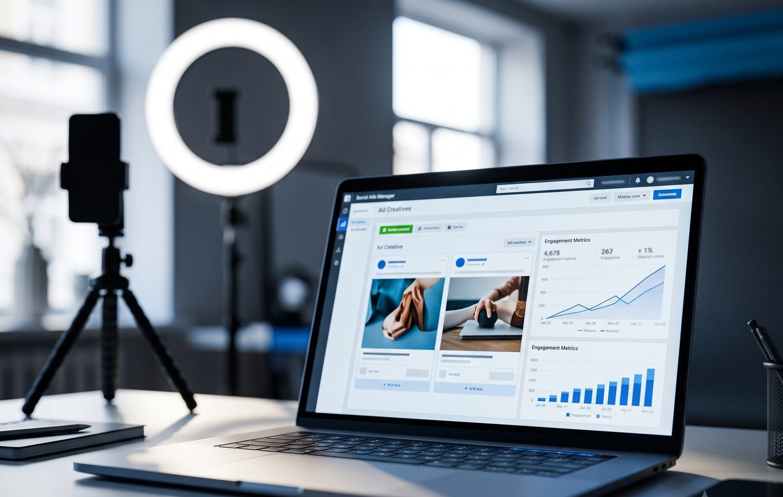Meta Facebook and Instagram ad campaign dashboard on a screen