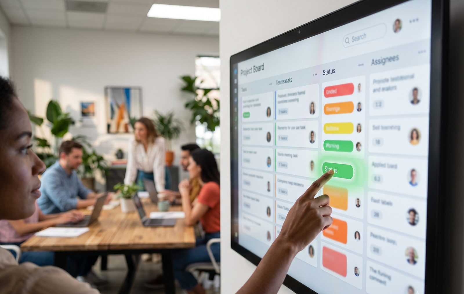 Monday.com project boards and dashboard on a screen