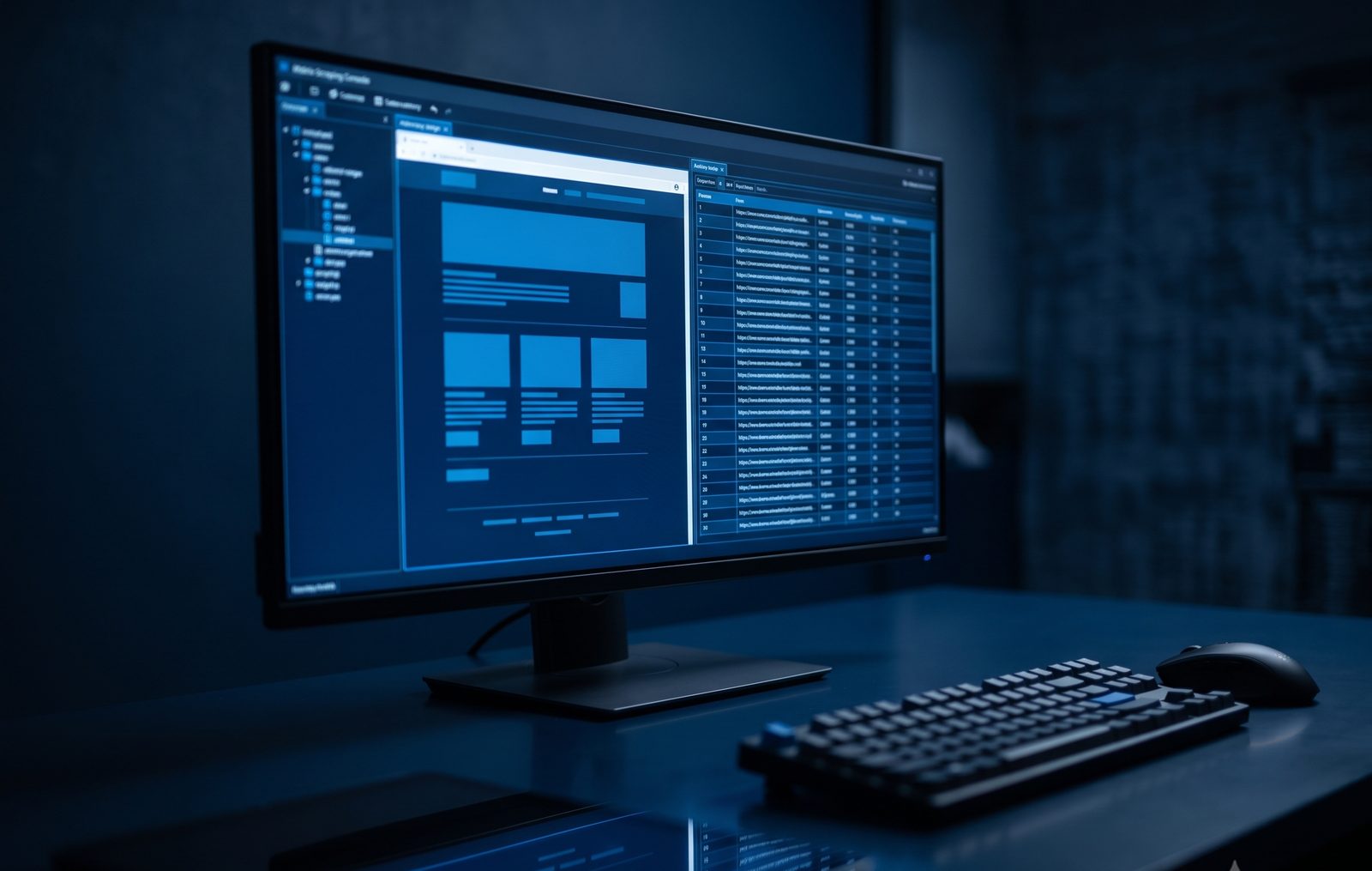 Web scraping data extraction dashboard on a screen